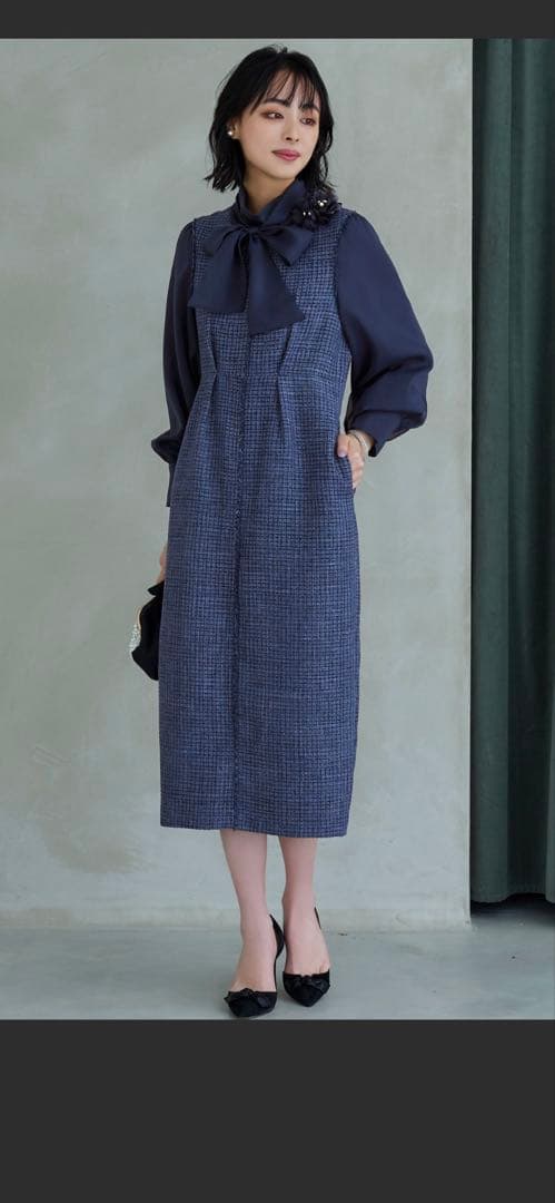 ミックスツイードコンビ・ロングナローワンピースドレス ミックスツイードコンビ・ロングナローワンピースドレス「U1206」