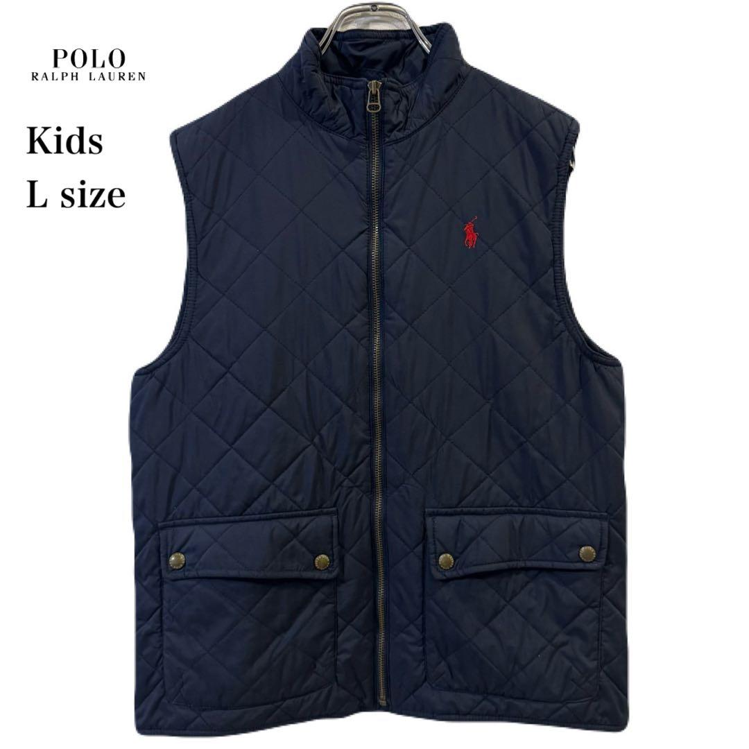 ポロラルフローレン キルティング ベスト キッズ L ネイビー 刺繍ロゴ