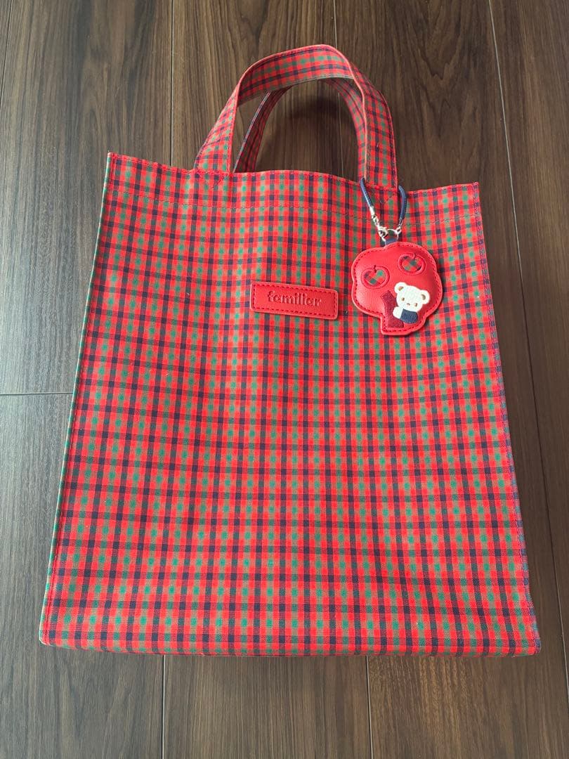 ファミリア 赤・緑 チェック トートバッグ - メルカリ