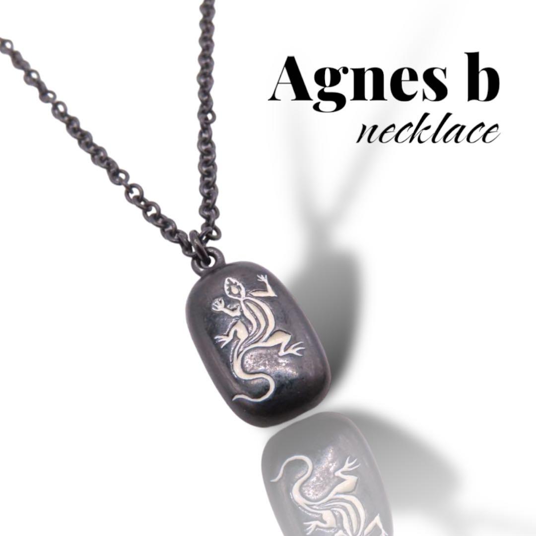 agnesb アニエスベー ネックレス ブラック レザール トカゲ - メルカリ