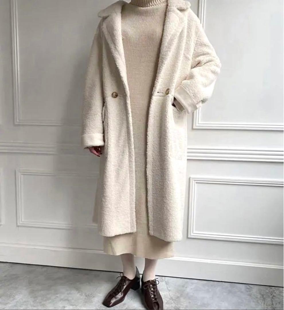 Acka リバーシブルボアコート ホワイトアイボリー ロングコート 上品