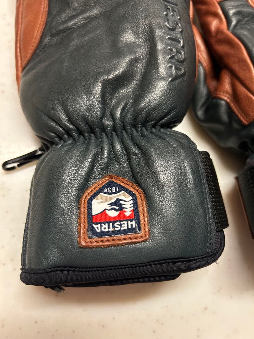 HESTRA ミトングローブ レザー 3フィンガー サイズ7 ネイビーブラウン