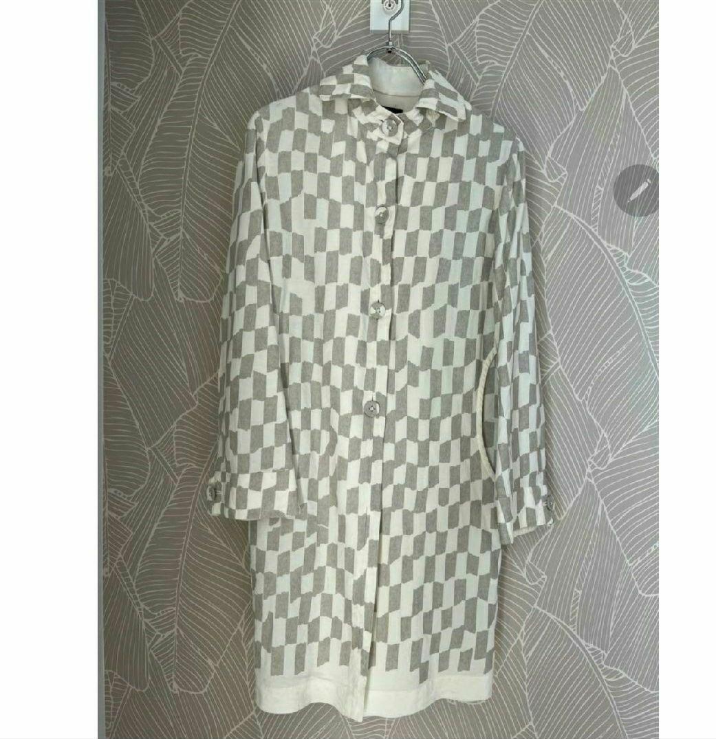 ホワイトグレー チェック柄 ロングコート レースレディース Lace Ladies グレンチェック柄ロングチェスター