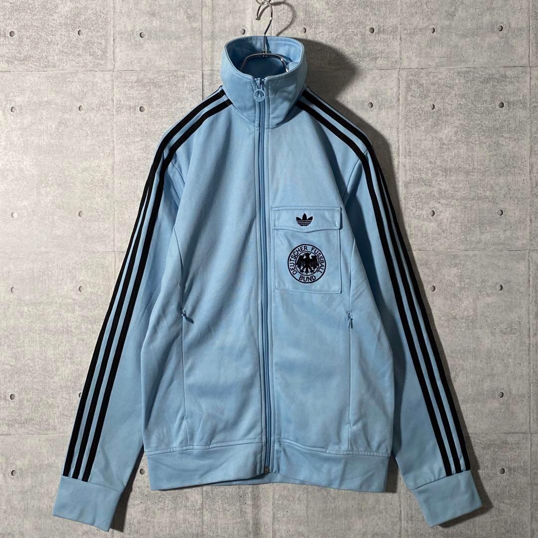 希少】アディダス ドイツ トラックジャケット ジャージ M 水色 刺繍