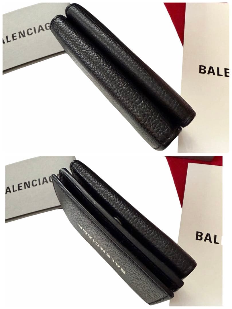 美品✨BALENCIAGAバレンシアガ財布三つ折594312カーフレザーロゴ黒