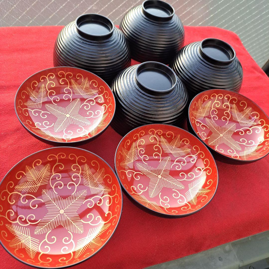 輪島塗 煮物椀×4客】布着本堅地 見返し