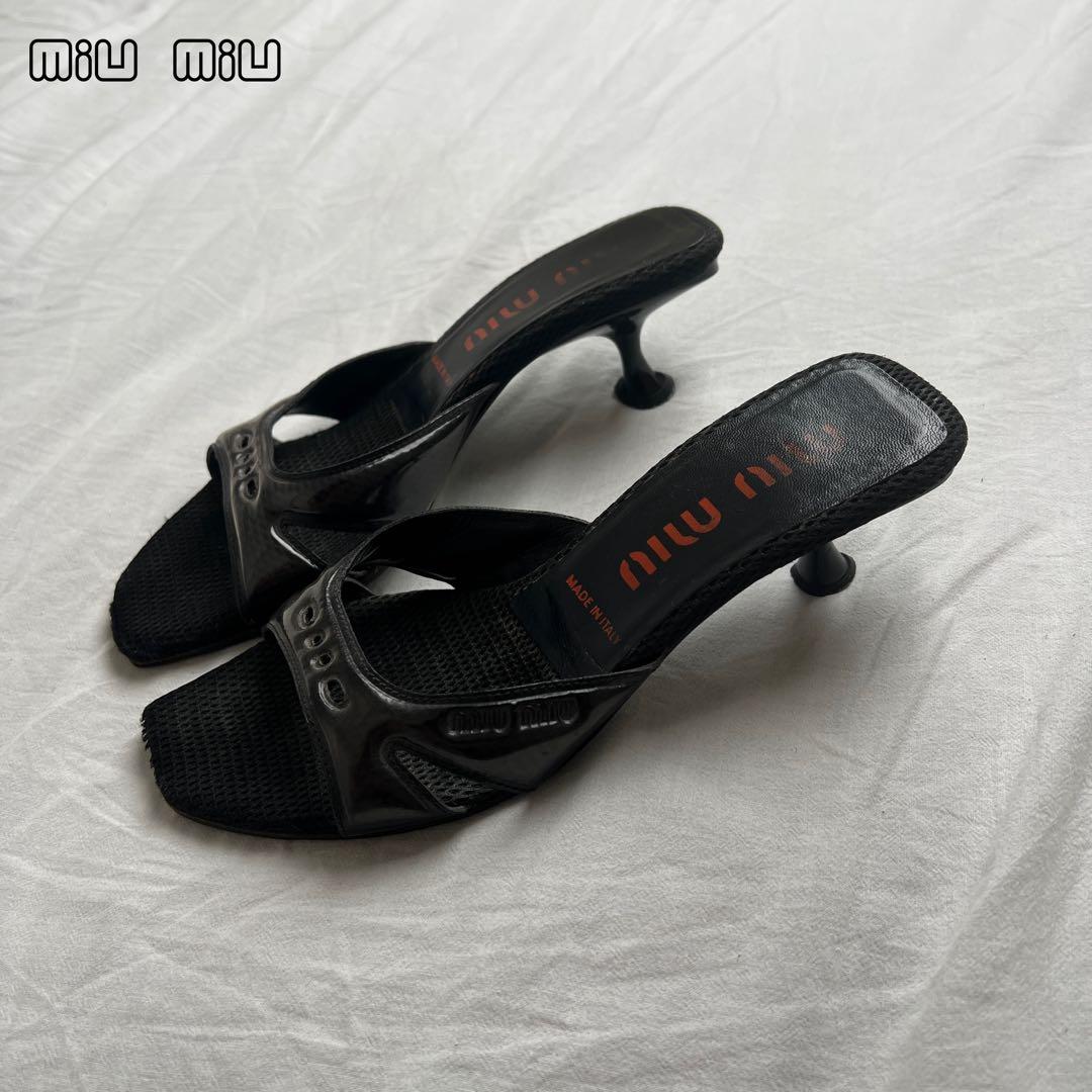 靴 Archive miu miu mesh patent mules black MIU MIU ミュール 37 ブラック パテントレザー | MixTHINKS（ミックス