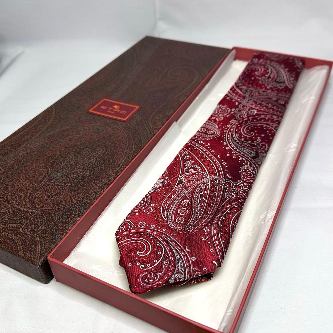 美品☆箱付き☆エトロ☆ネクタイ☆ワインレッド☆赤系☆ペイズリー柄