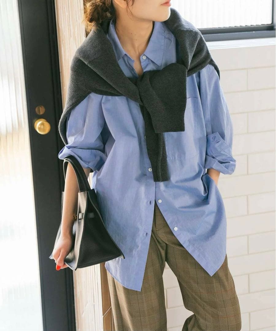 美品】スピックアンドスパン 50コットンオーバーシャツ ブルー - メルカリ