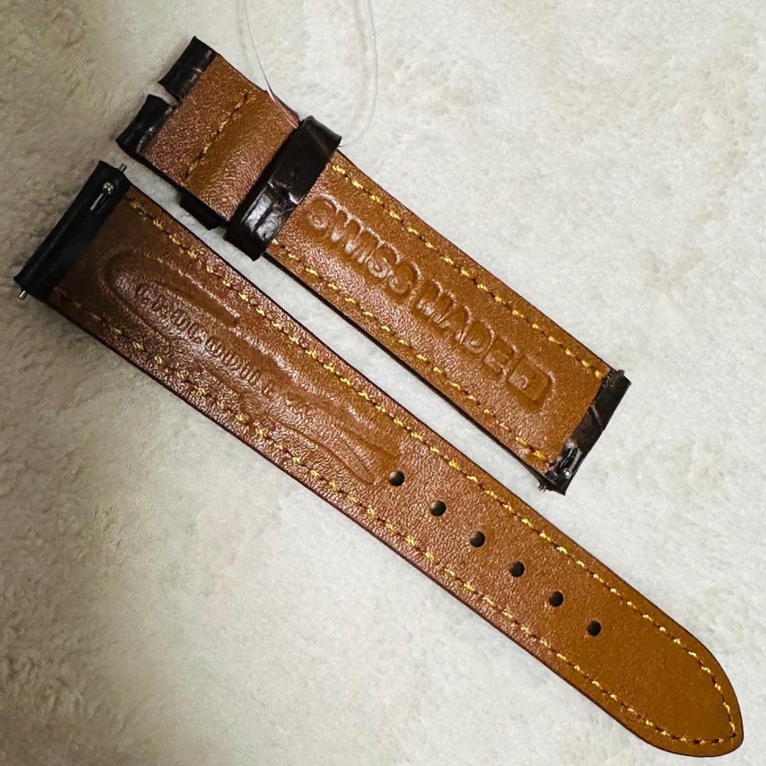 1009#18mm-16mmダークブラウン☆本物クロコダイルベルト☆スイス製