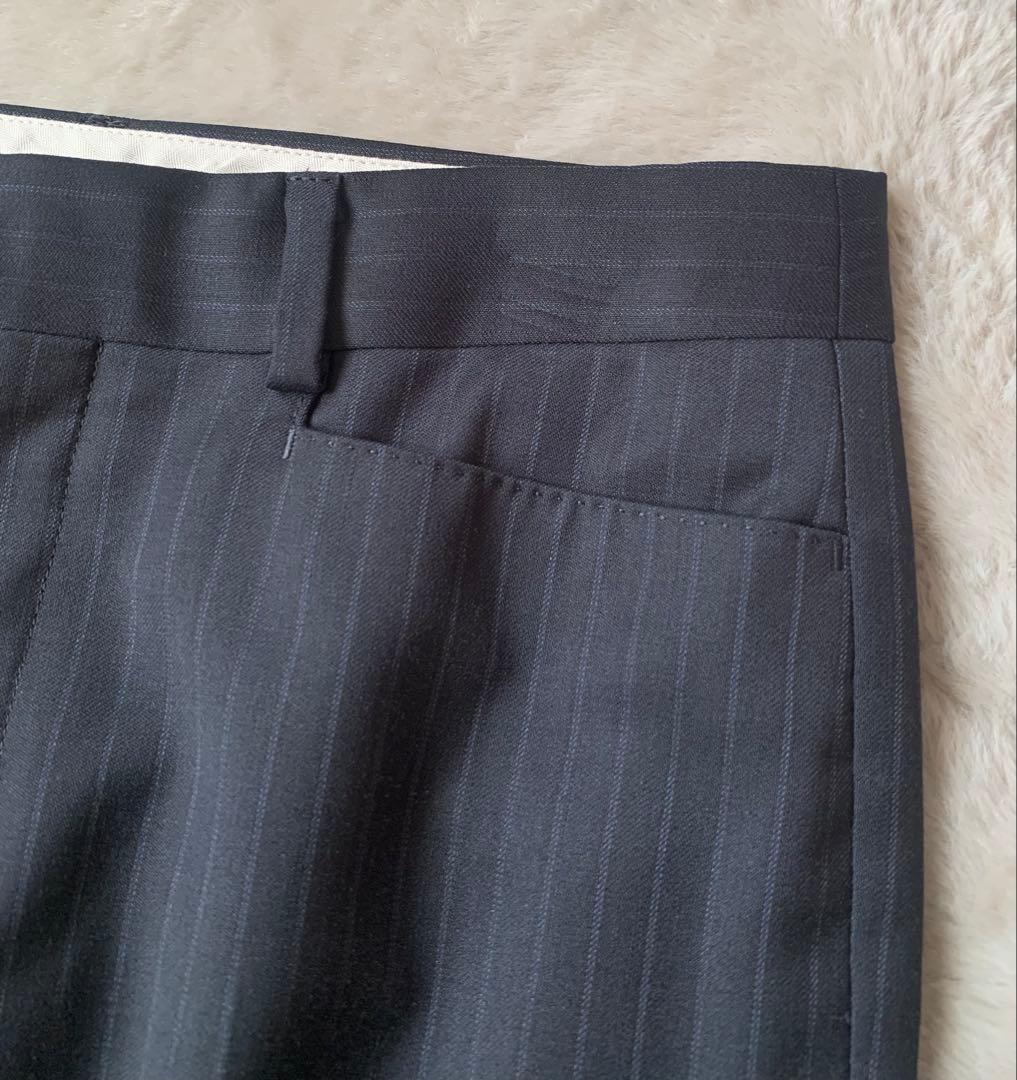 23区　セットアップ　パンツスーツ　ネイビー　ストライプ　総裏　上34下 32