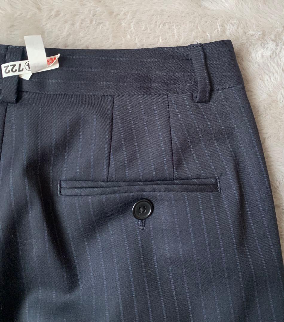 23区　セットアップ　パンツスーツ　ネイビー　ストライプ　総裏　上34下 32