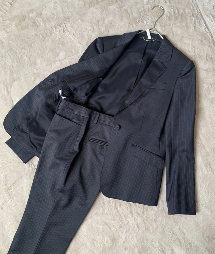 23区　セットアップ　パンツスーツ　ネイビー　ストライプ　総裏　上34下 32