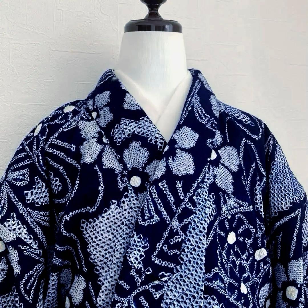 poko 有松絞り・有松鳴海絞り浴衣　手縫い　花繋ぎ　身丈154 No55 浴衣 絞り 新品 伝統工芸 有松鳴海絞り 手絞り 手染め 御仕立上り