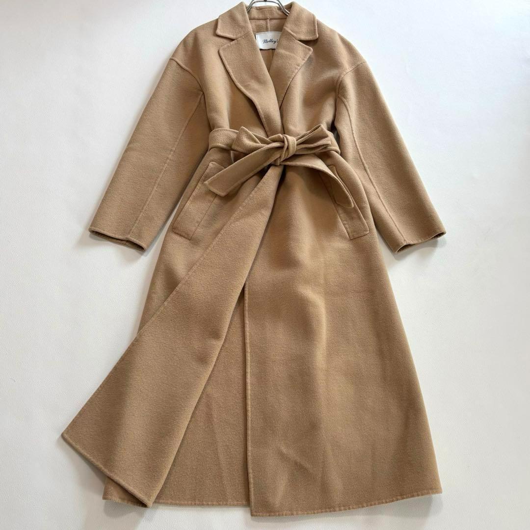 美品 ノーリーズ カシミヤ混 ベルテッドコート ベージュ Sサイズ