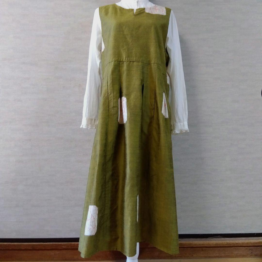 2026J010 　着物リメイク　辛子色の十日町紬　ジャンパースカート 2026J010 着物リメイク 辛子色の十日町紬 ジャンパースカート - メルカリ