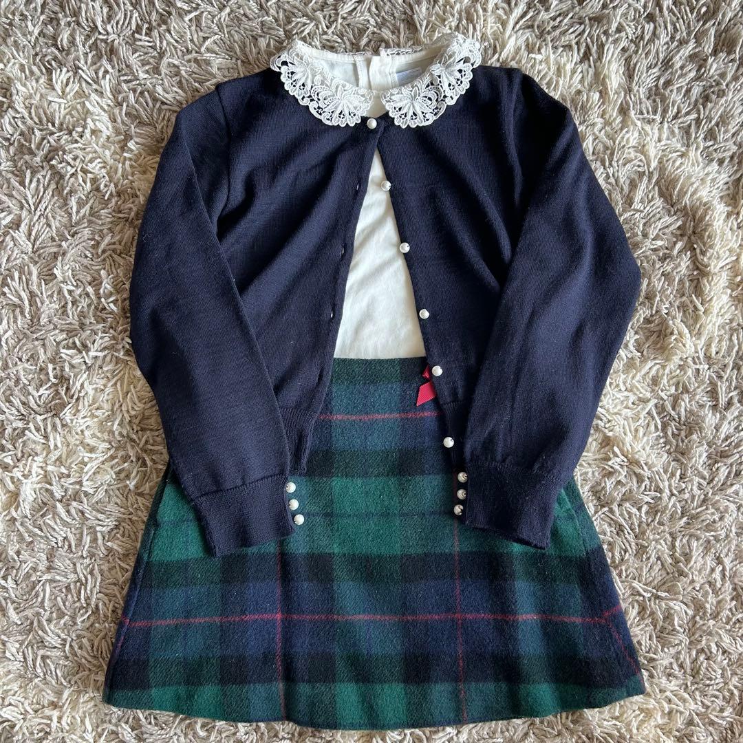 えり様専用 美品 チェック柄スカート タートル140 タイツ セット