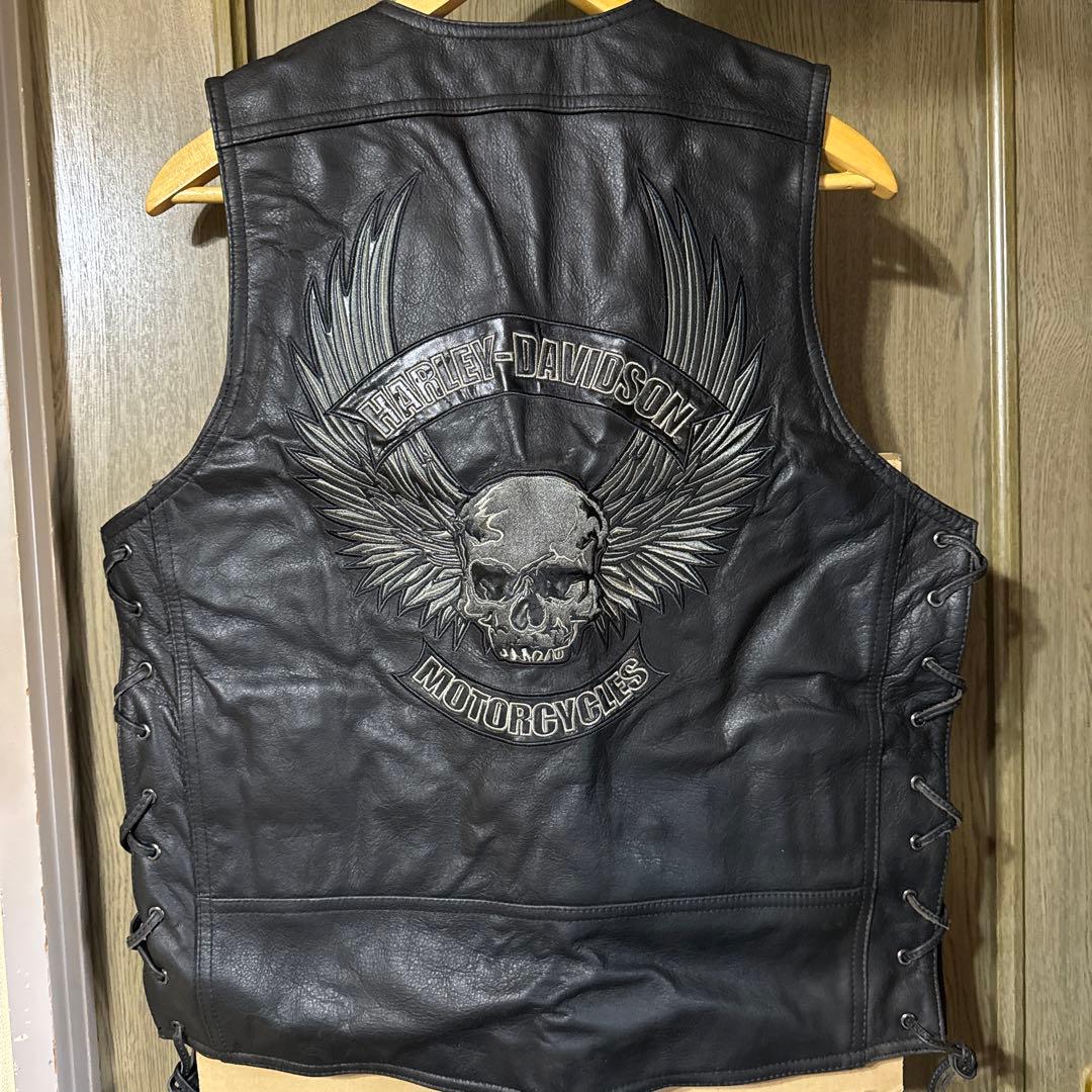 最終値下げHarley-Davidson レザー ベスト 黒 M スカルデザイン - メルカリ