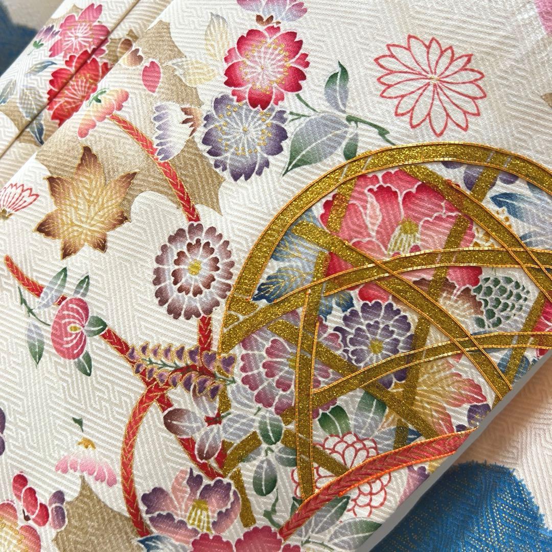 446 振袖フルセット 正絹 岩田専太郎 金彩 駒刺繍 絞り クリーム 青 紫