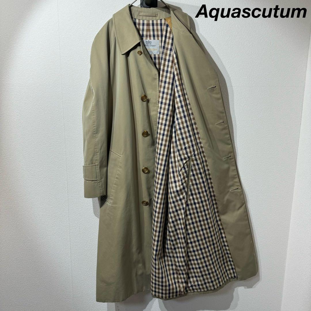 希少カラー アクアスキュータム ステンカラーコート 玉虫色 クラブ