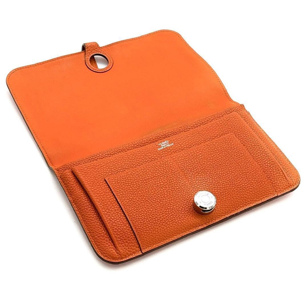 最高級美品】エルメス ドゴンGM オレンジ 長財布 シルバー金具 二