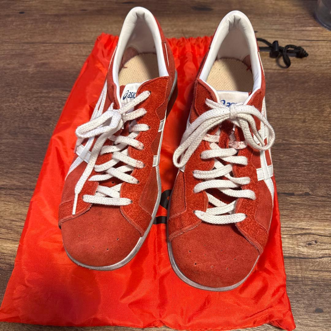 ASICS レッド スエード スニーカー 収納袋付き ASICS（アシックス） シューズケース スポーツ 名入れ シューズバッグ