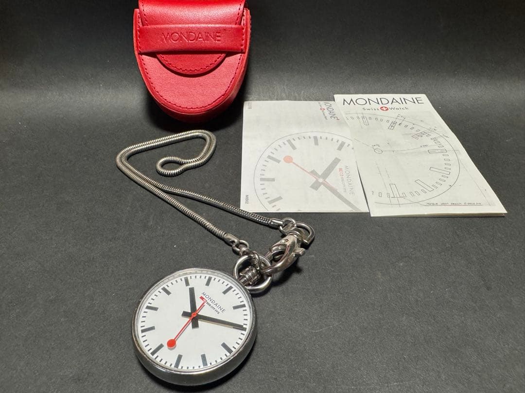 MONDAINE 懐中時計 モンディーンポケットウォッチケース.取説付き 稼働