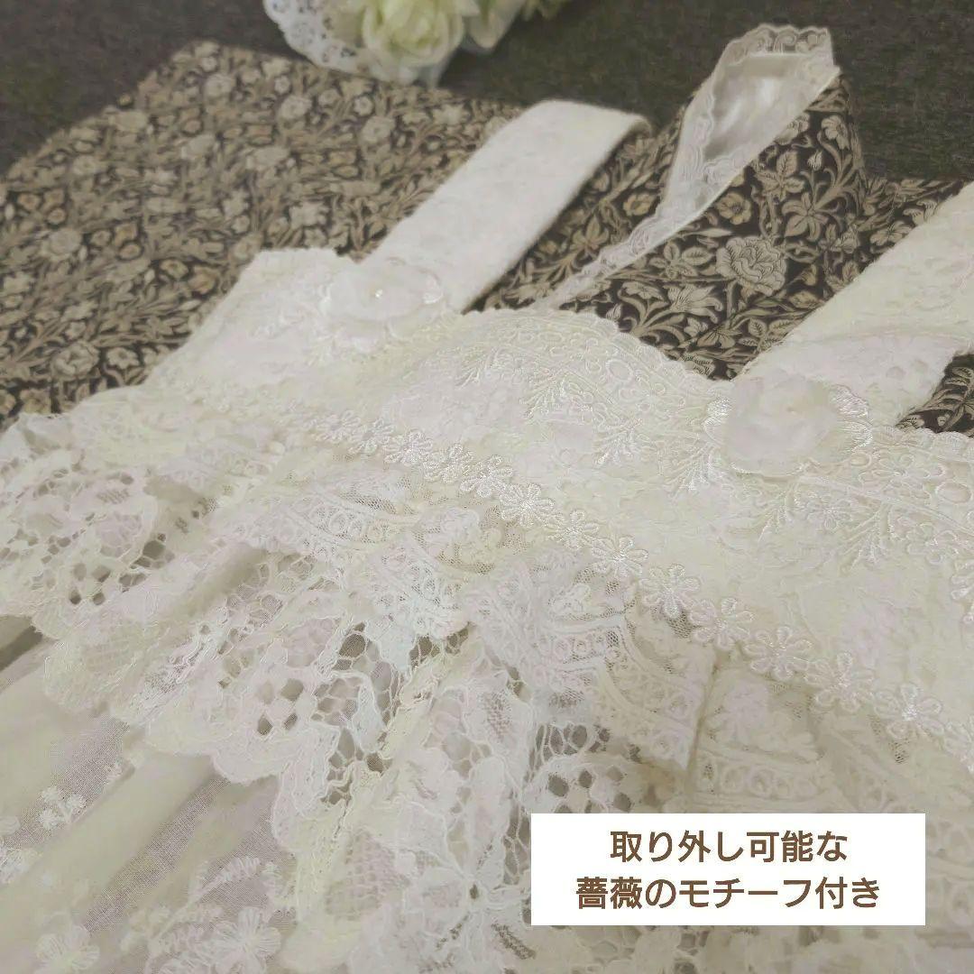 お値下げ】3歳 フリルたっぷりレース被布エプロンとモリス調着物