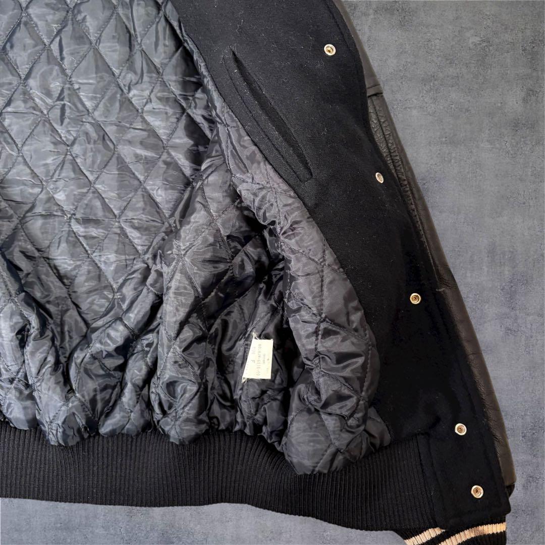 90s日本製 Hot Scoop スタジャン ネイビー レザー 袖ロゴ入り 希少