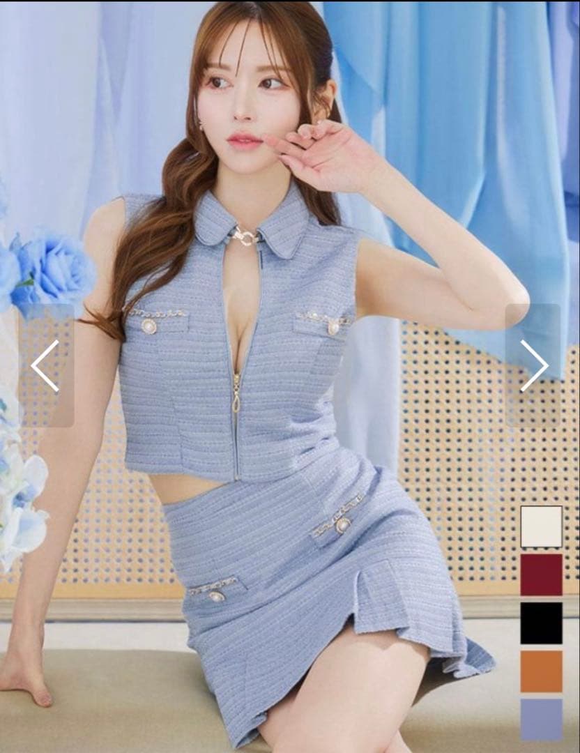 JEWELS マーメイドツイードパールボタンドレスブルー Sサイズ - メルカリ