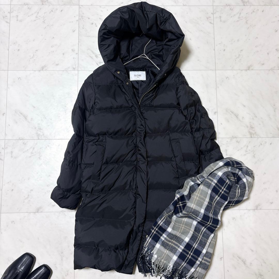 極美品 スローブイエナ ショールフードロングダウンコート ブラック