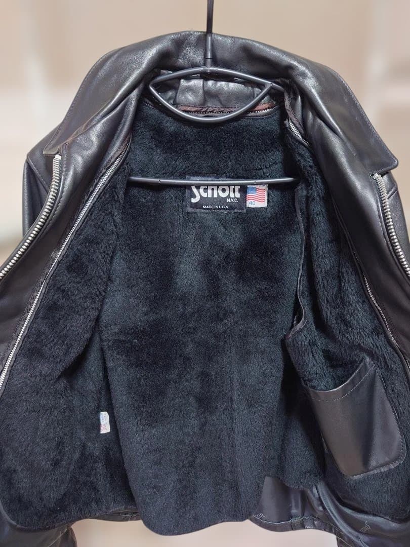 Schott シングルライダースジャケット ブラック ボア付き - メルカリ
