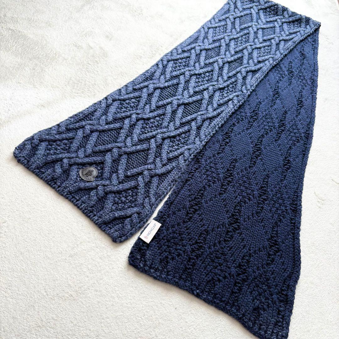 美品✨モンクレール SCIARPA ケーブル編み ラバーロゴ マフラー ストール