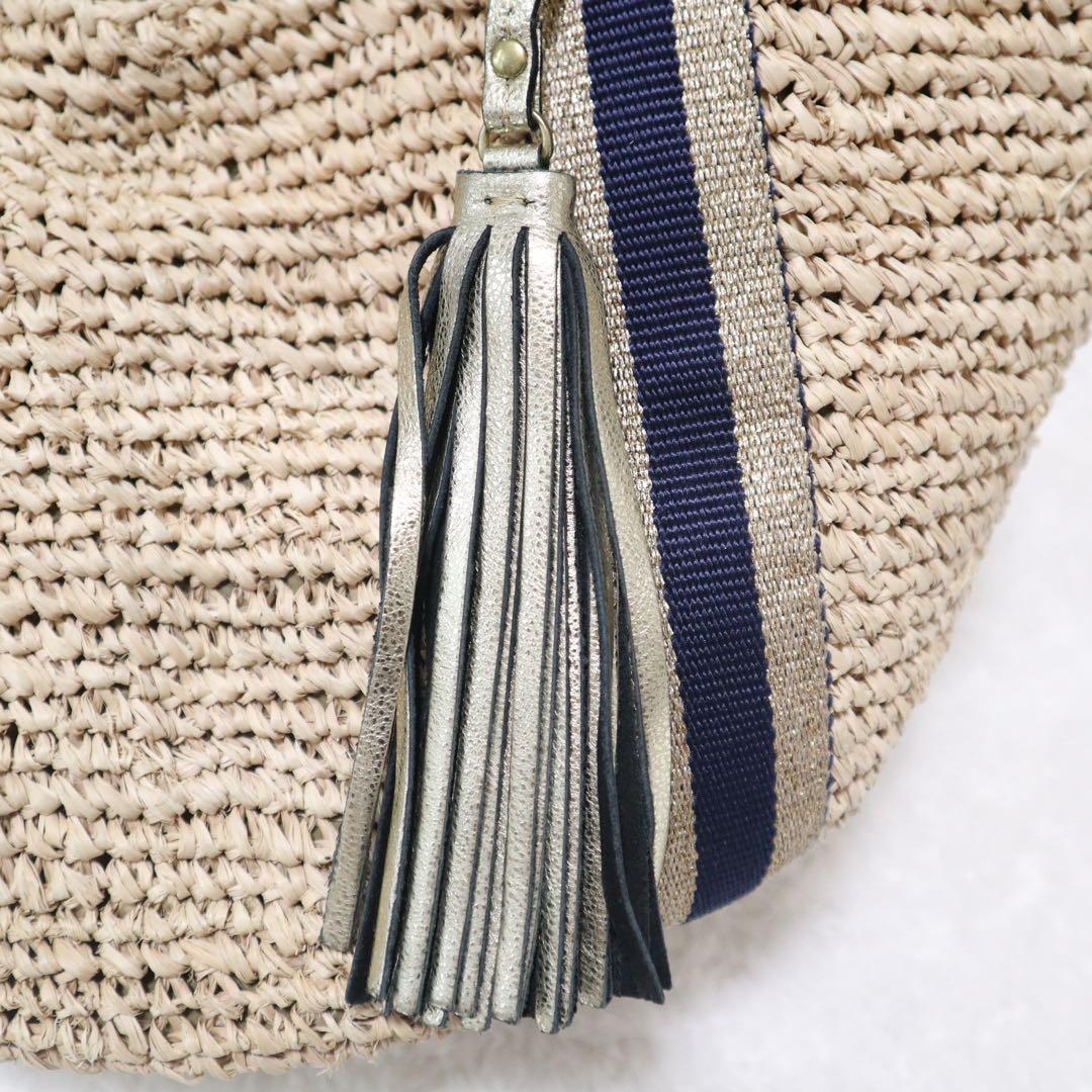 美品☆ヴィオラドーロ かごバッグ ラフィア タッセル ラメ ネイビー