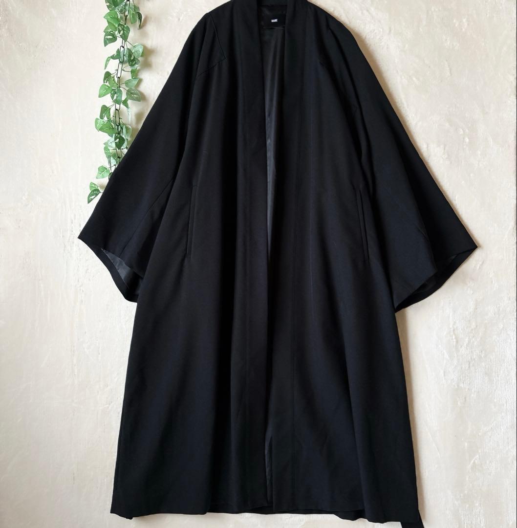T088美品ハレSQUAREサムエコート和装着物羽織キモノ袖オーバーサイズ黒F