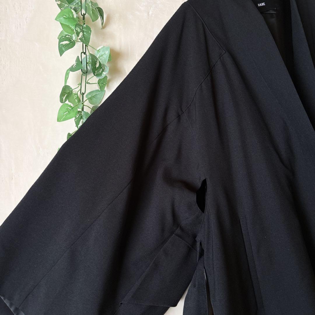 T088美品ハレSQUAREサムエコート和装着物羽織キモノ袖オーバーサイズ黒F