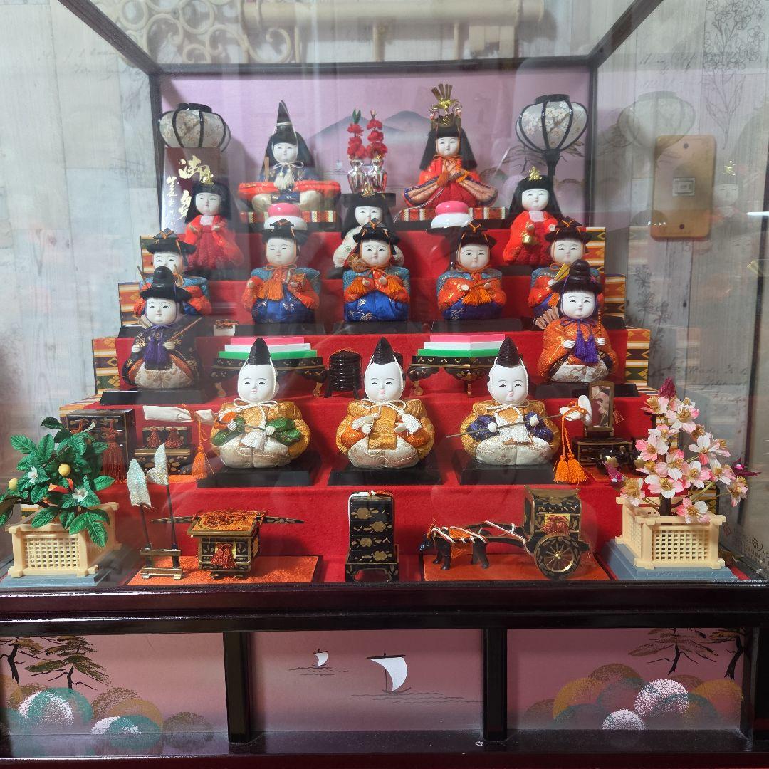 雛人形 木目込雛人形 ガラスケース(中のお人形固定) オルゴール 敷物