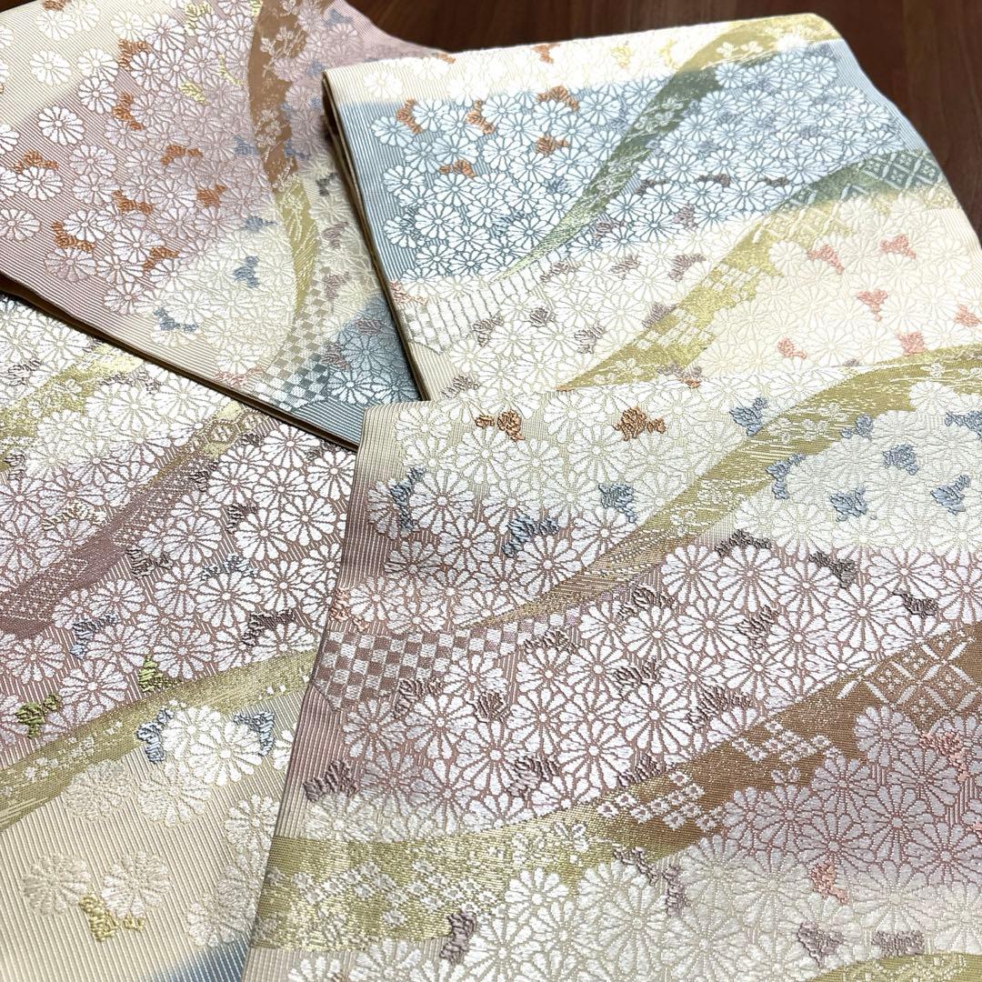 正絹【さが美】破水加工済み　袋帯《唐織　献上菊詰文》