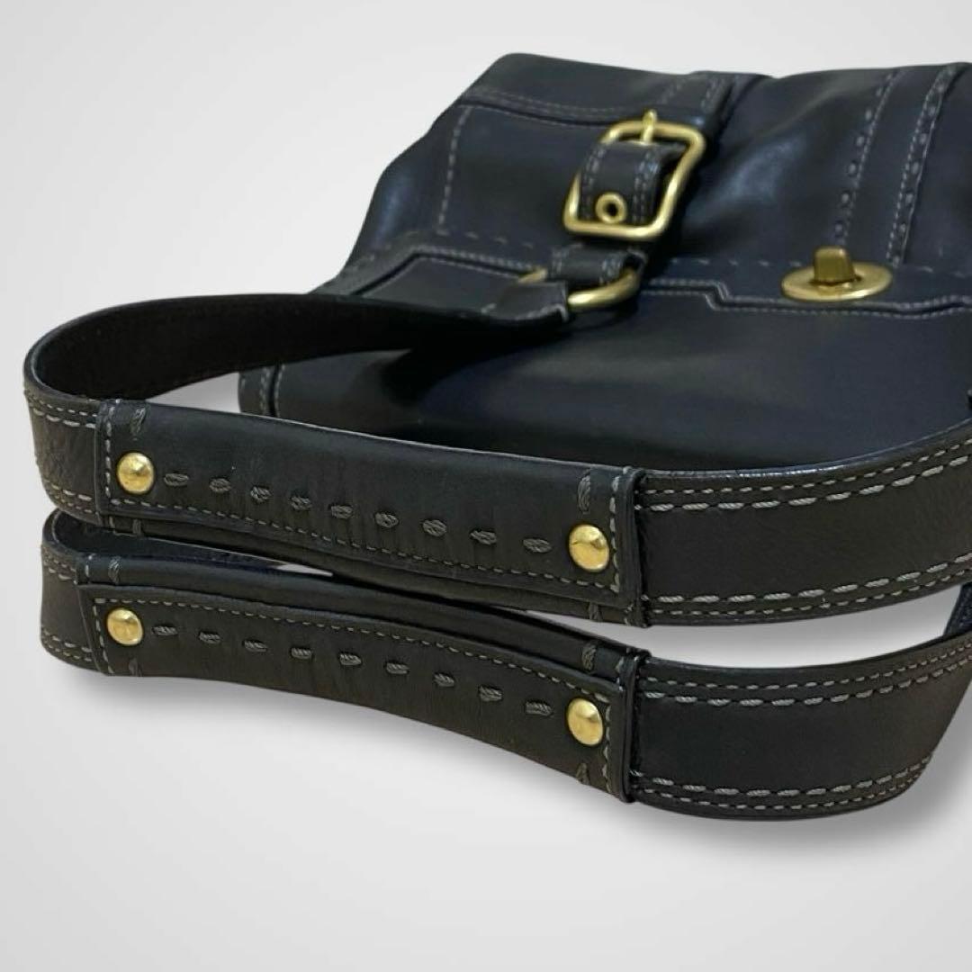 バッグ COACH leather turn lock tote bag black