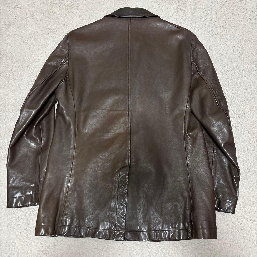 dunhill ラムレザー テーラードジャケット ブラウン 羊革 本切羽