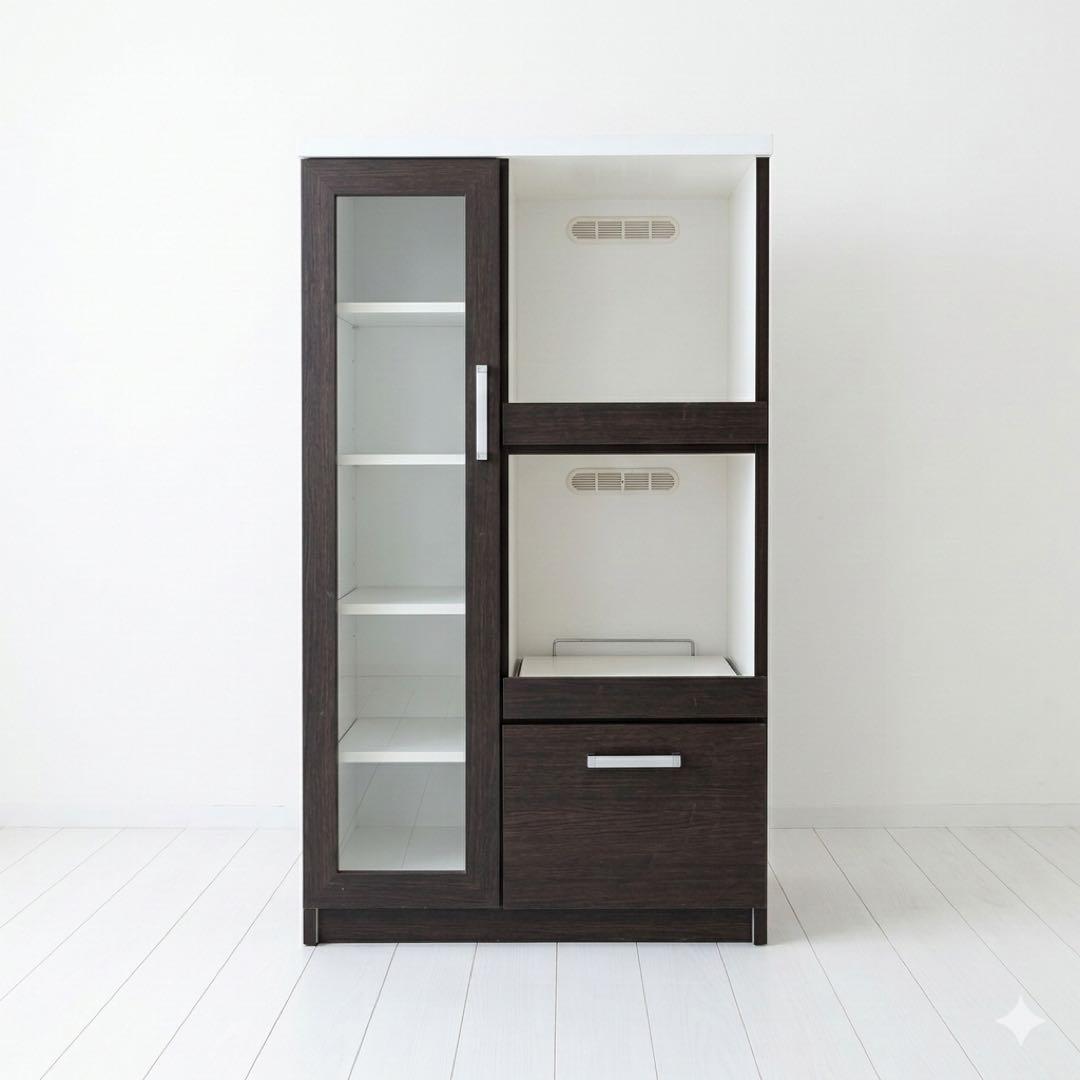 ダークブラウン食器棚 ガラス扉付き - メルカリ