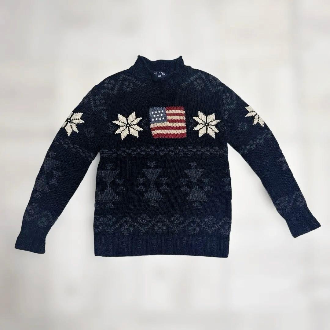 ⚫︎Ralph Lauren/ポロラルフローレン/星条旗ニット 黒/ 90's - メルカリ
