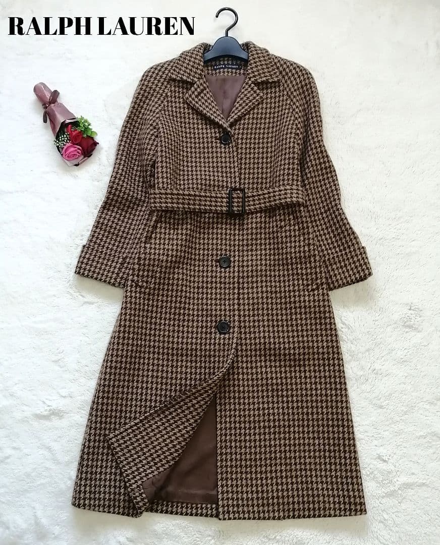ラルフローレン ロングコート 千鳥柄 ベルト ベルテッドコート