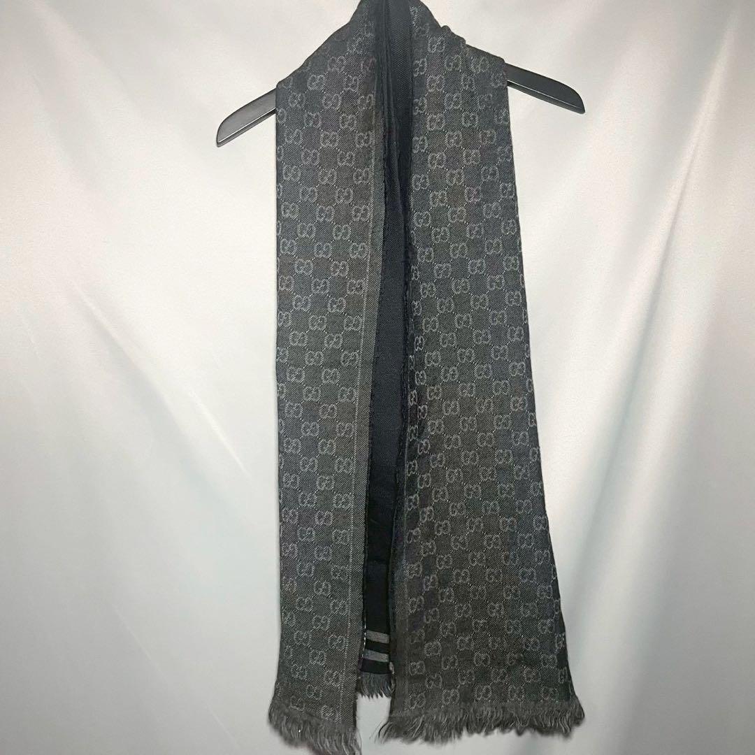GUCCI グッチ ウールマフラー GG柄 ショール ブラック 総柄 GG GUCCI グッチ 165903 GG柄 ウール×シルク ストール マフラー