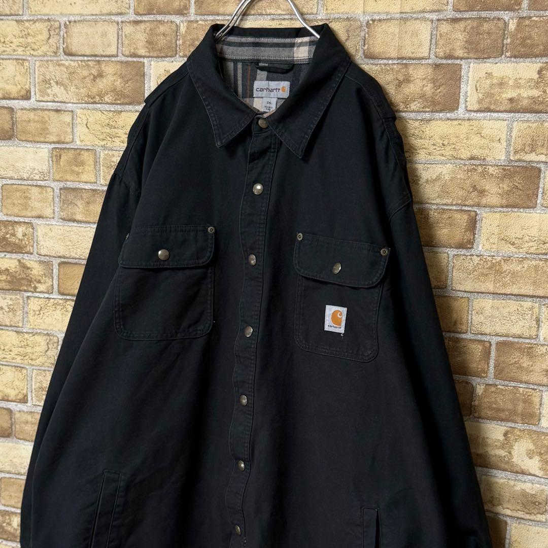 カーハート ダック地 シャツジャケット 裏地 ビッグシルエット 黒 2XL
