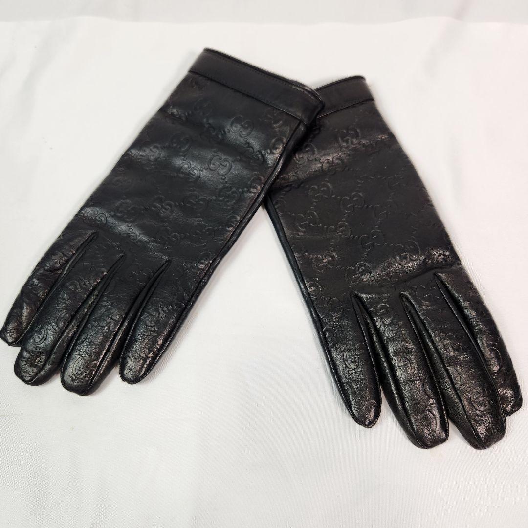 美品 GUCCI 手袋 グローブ シマ GG柄 ラムレザー カシミヤ メンズ