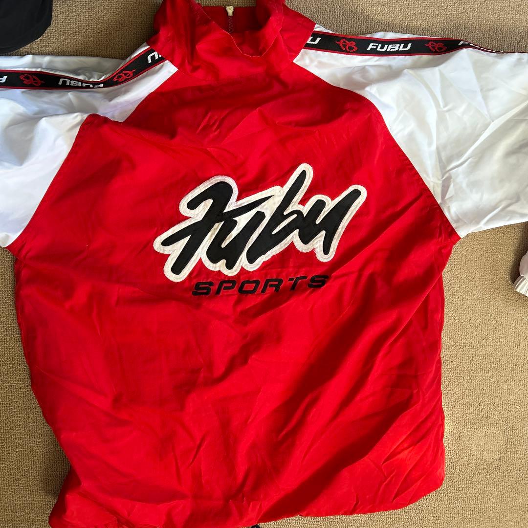 FUBU ナイロンジャケット 上下セット Lサイズ レッド/ホワイト - メルカリ