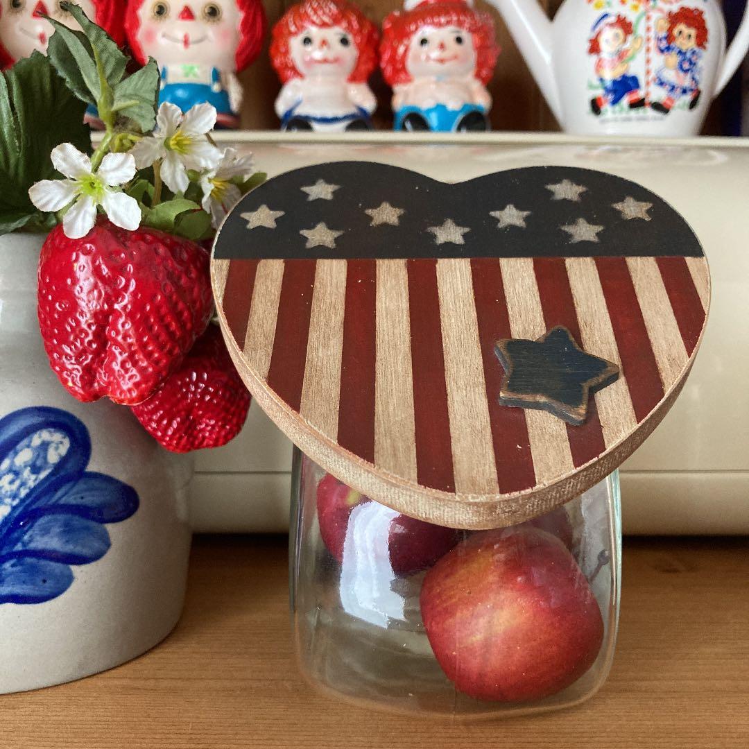 アメリカンカントリー　ヴィンテージ　入手困難　ハートの星条旗　ガラス瓶　コルク栓 アメリカンカントリー ヴィンテージ 入手困難 ハートの星条旗 ガラス瓶