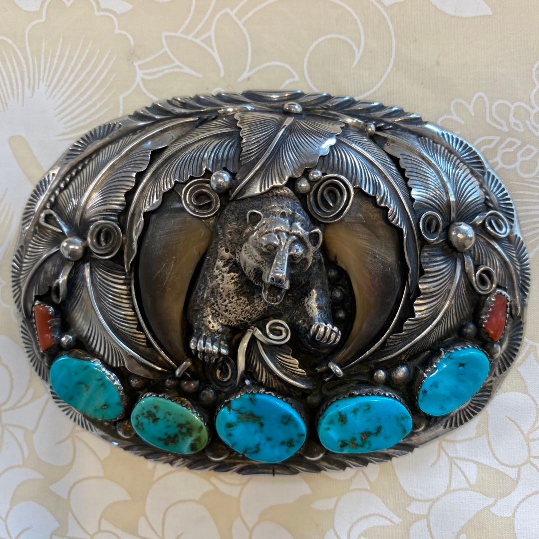 インディアンジュエリー バックル ベルト トルコ石 シルバーバックル