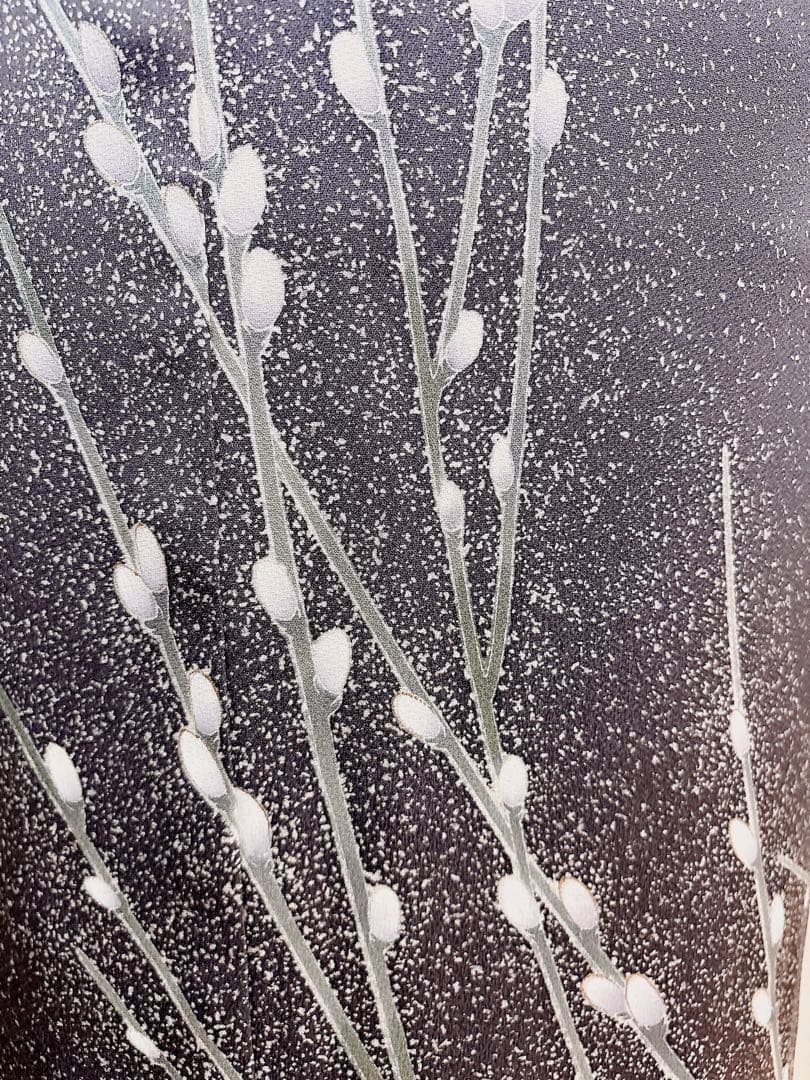 新品　正絹　訪問着　フルセット　加賀友禅　裄65 卒業式　M 青　紺　猫柳